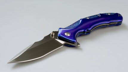 Sleek modern folding knife with vibrant handle on clean background