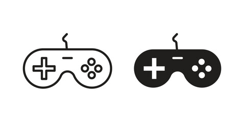 Game controller icons collection. Thin linear and black flat icons © jota