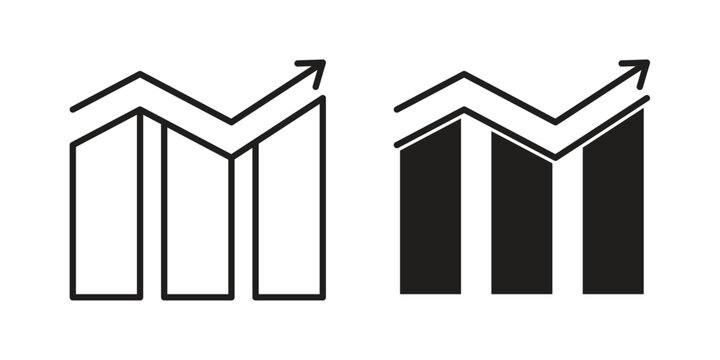Growing graph icons collection. Thin linear and black flat icons