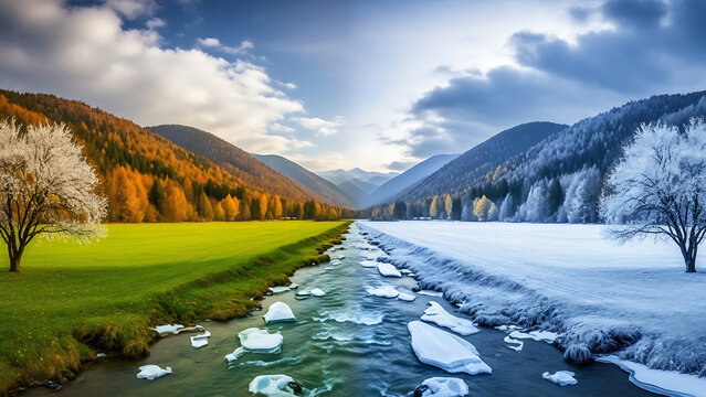 Magical Valley Where Four Seasons Exist Simultaneously in Perfect Quadrants