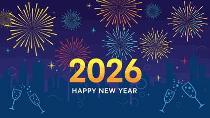 Happy New Year 2026 A Festive Celebration with Fireworks and Cheers
