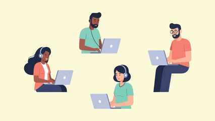 Diverse professionals in remote work and online collaboration. Connecting for virtual meetings, digital learning, promoting teamwork and productivity