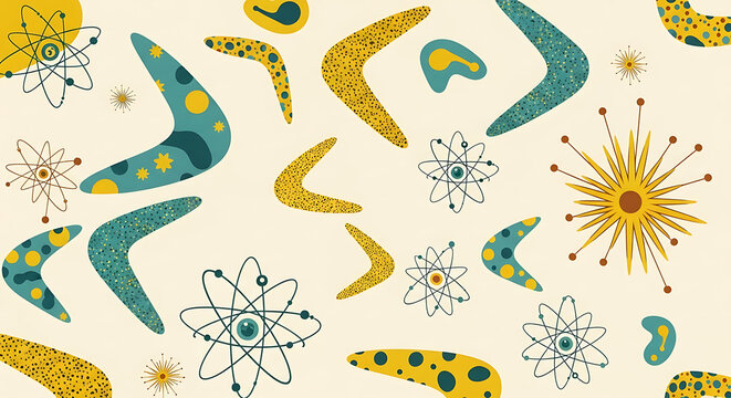 Mid-century Modern Abstract Background, Atomic Age Patterns Design