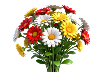 Bouquet of Colorful Daisy Flowers with Green Stems
