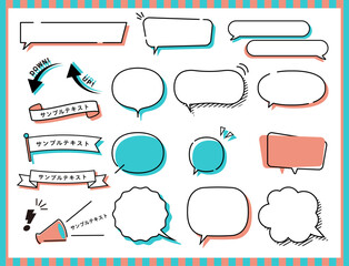 ポップな吹き出しとリボンのセット（ ピンク, 水色）