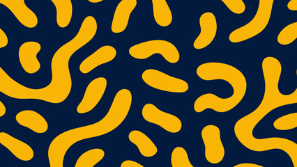 a blue and yellow abstract pattern with orange dots