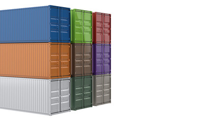 Obraz premium Stacked six metal shipping cargo containers with doors high resolution transparent png photo