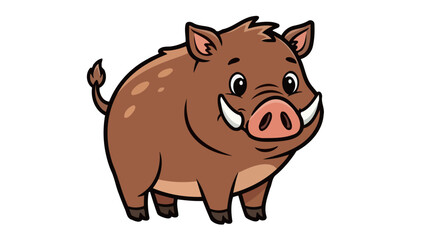 Cute Cartoon Wild Boar Illustration with Tusks and Spots on White Background