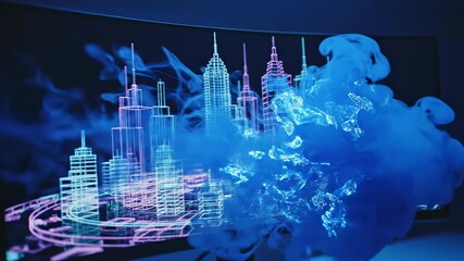 Abstract city skyline in the night city featuring a global digital network map and 3d business data connection concept for financial technology and internet communication - Powered by Adobe