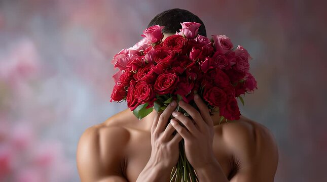 Mann mit Rosenstrau&szlig; &ndash; romantisches Valentinstagsmotiv