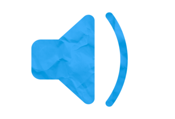 Blue volume down icon made of crumpled paper texture. Sound control symbol