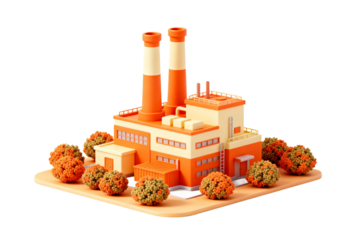 3D Illustration of Industrial Factory with Orange Towers