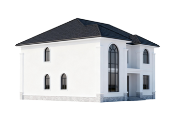 Modern Two - Story House with White Facade and Black Roof