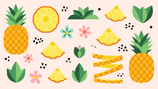 Colorful and Playful Tropical Pineapple and Fruit Pattern Design for
