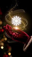 Hand Holding Magical Glowing Snowflake &mdash; Cinematic Christmas Light Fantasy