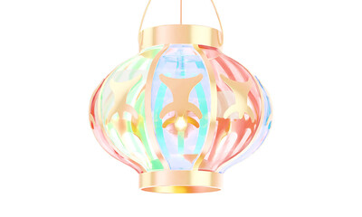 Hanging Colorful Paper Lanterns and Traditional Decorations Isolated on a Clean White Background.