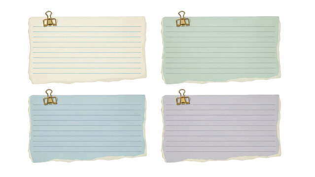 Set of four colorful paper notes with binder clips