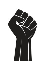 Raised Clenched Fist Vector Illustration &ndash; Black and White Symbol of Power, Strength, Unity, and Resistance in Minimalist Graphic Design
