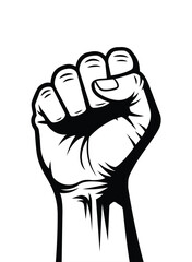 Raised Clenched Fist Vector Illustration &ndash; Black and White Symbol of Power, Strength, Unity, and Resistance in Minimalist Graphic Design
