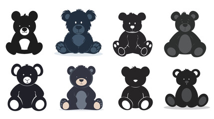 Black Flat Vector Illustration of a Sitting Teddy Bear