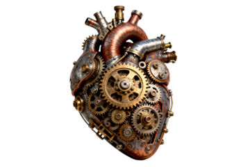 Steampunk Mechanical Heart with Gears and Pipes
