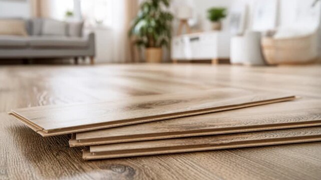 Laminate samples. Production of vinyl, veneer material floors. Home Decor Floor Samples. Parquet with wood pattern texture for flooring interior design. Wood chipboard. Construction finishing, advert