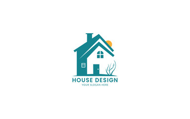 Modern and professional aesthetic, house design , balance, flat design, vector style, scalable icon, green  logo, white background