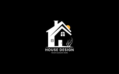 Modern and professional aesthetic, house design , balance, flat design, vector style, scalable icon, white logo, black background