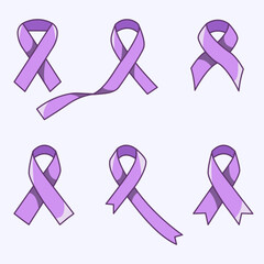 Set of vector purple linear ribbons. World Cancer Day illustration