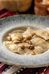 Homemade Ukrainian varenyky dumplings with potato