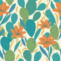 Desert cactus and bright flower surface pattern design perfect for textile, printing, wrapping paper, and home decor.