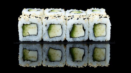 Sushi Rolls of Yellowtail and Avocado with Sesame Seeds