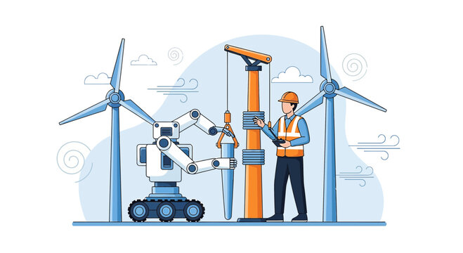 Robotics and engineering convergence for sustainable energy innovation concept art
