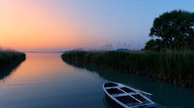 Abendstimmung am Balaton bei Balatonm&aacute;riaf&uuml;rdő, Ungarn