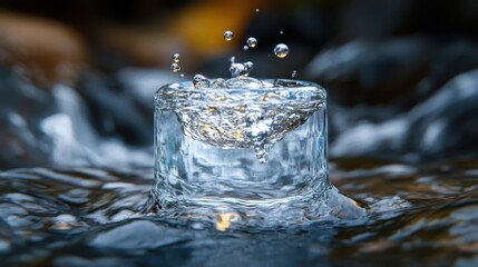Water droplet splash inside a glass cube with vortex effect