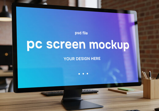 pc monitor mockup in office space