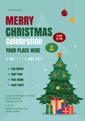 Merry Christmas celebration event poster template with a tree