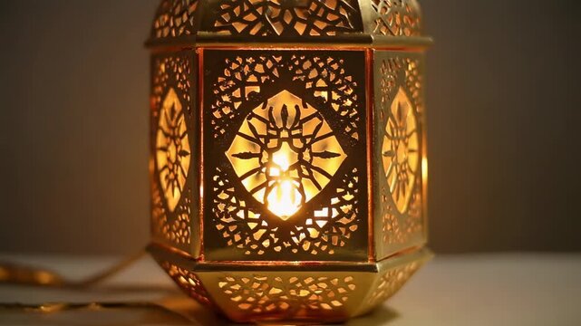 Ornate Golden Lantern with Warm Glowing Light Intricate Filigree Design Illuminating a Cozy Ambiance for Cultural Celebrations and Decor
