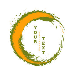 A circle drawn with brush strokes on a white background. Multicolored brush strokes. Design template for banners, posters, booklets, covers, and magazines