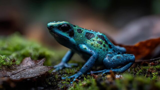 Blue Poison Dart Frog in Tropical Forest