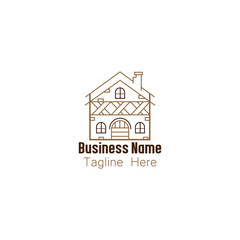 Rustic House Line Art Logo for Real Estate or Home Services
