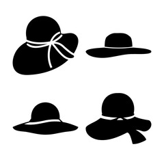 Collection of black wide-brimmed summer hats silhouettes