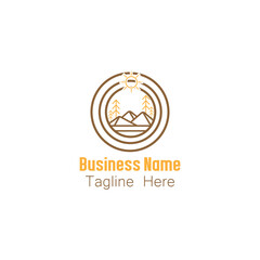 Minimalist Nature Landscape Logo with Mountains and Sun