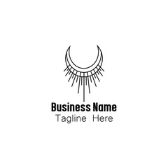 Minimalist Crescent Moon Line Art Logo with Radiating Rays