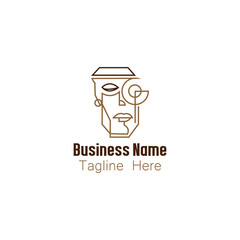 Abstract Line Art Coffee Face Logo Concept