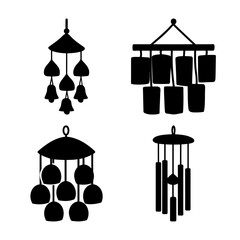 Set of four wind chime silhouettes, sound and harmony symbols