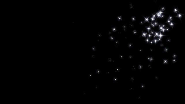 Glittering stars line sparkle, twinkle magic dust animation, luxury white glitter sparkle star trail, magic dust, pixie dust path, particle magic tail sparkling glitter star dust trail on black screen