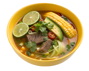 Caldo de Res Beef Soup in Yellow Bowl PNG Transparent Background