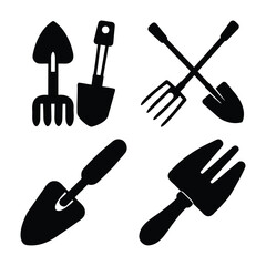 Gardening tools silhouette set, essential for horticulture work.