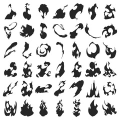 Bundle of silhouette designs vector flames of various variations
